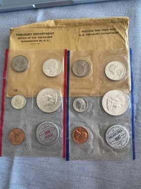 Treasury Department 1960 uncirculated coin sets. Denver mint. Philadelphia mint.